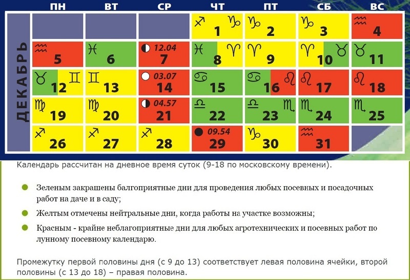 Благоприятные дни на декабрь: посевной календарь в таблице